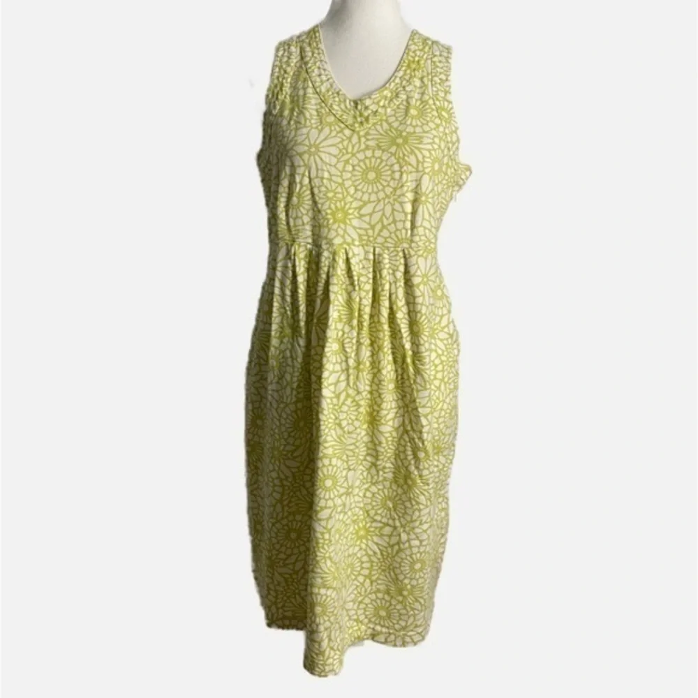 Madison Greenish-Yellow Floral Cotton V-Neck‎ Tank Midi Dress